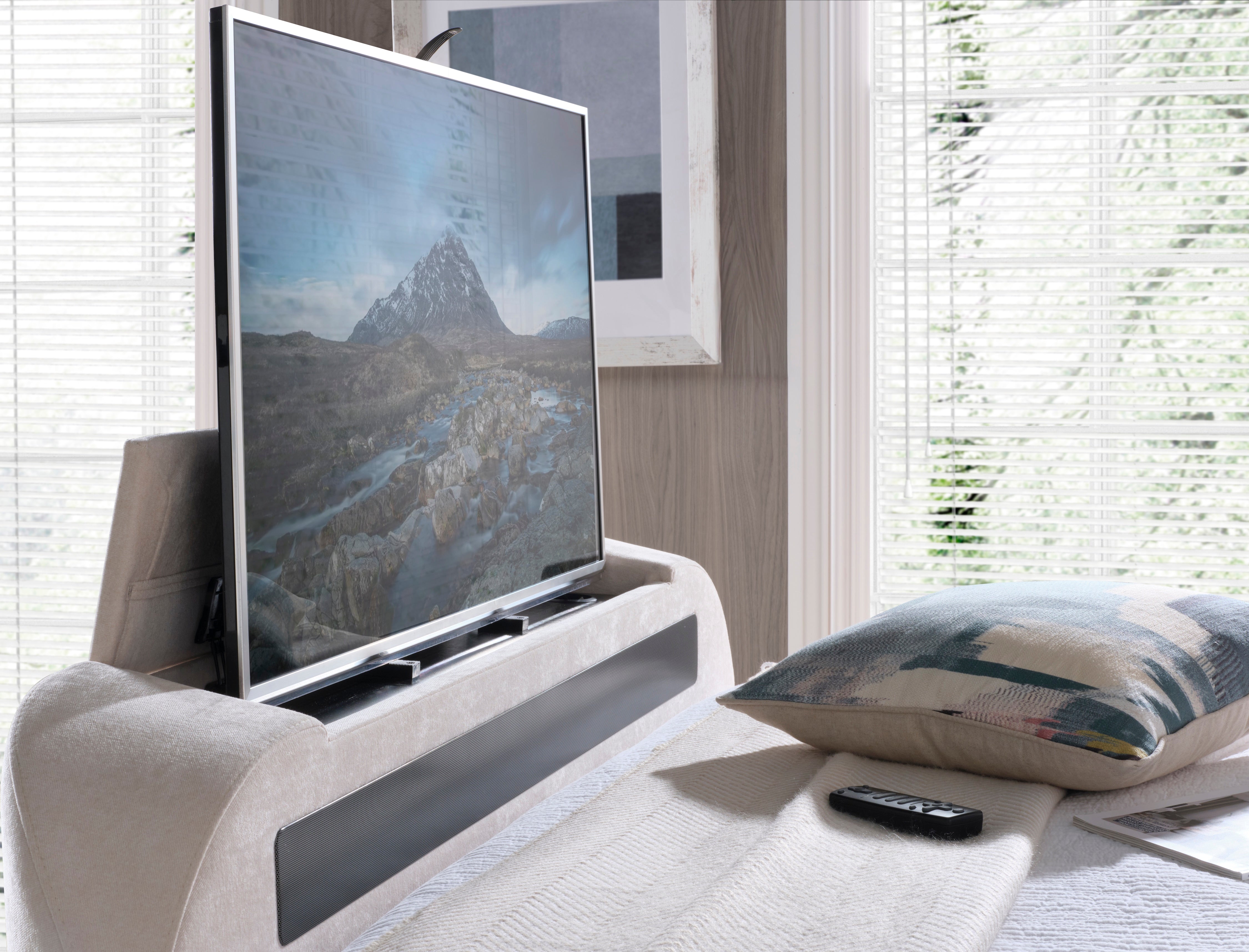 Hampton TrueSound® 5.1 Soft Cream Ottoman TV Bed