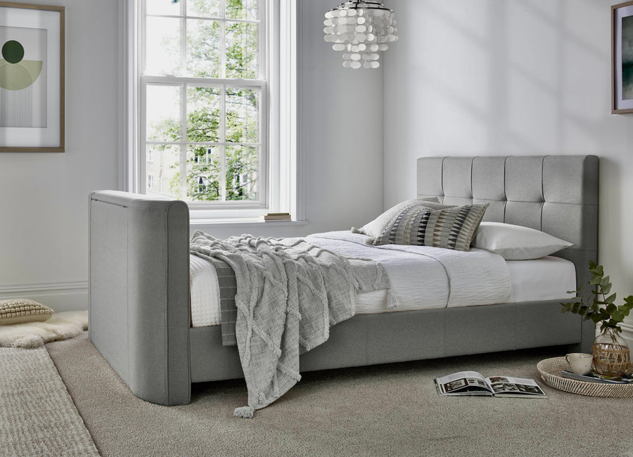 Alpha TV Bed Grey Fabric Cheapest TV Bed FREE Delivery