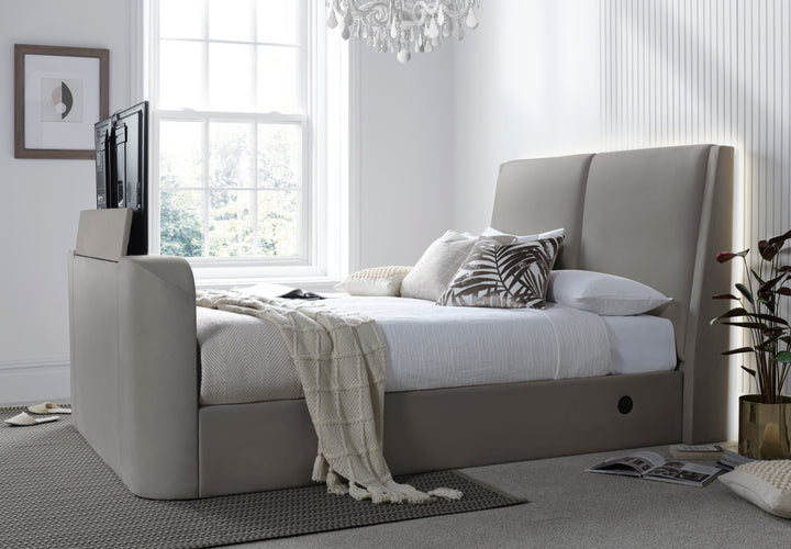 Vega Ottoman TV Bed in Luxury Grey Faux Suede with USB & £500 OFF!