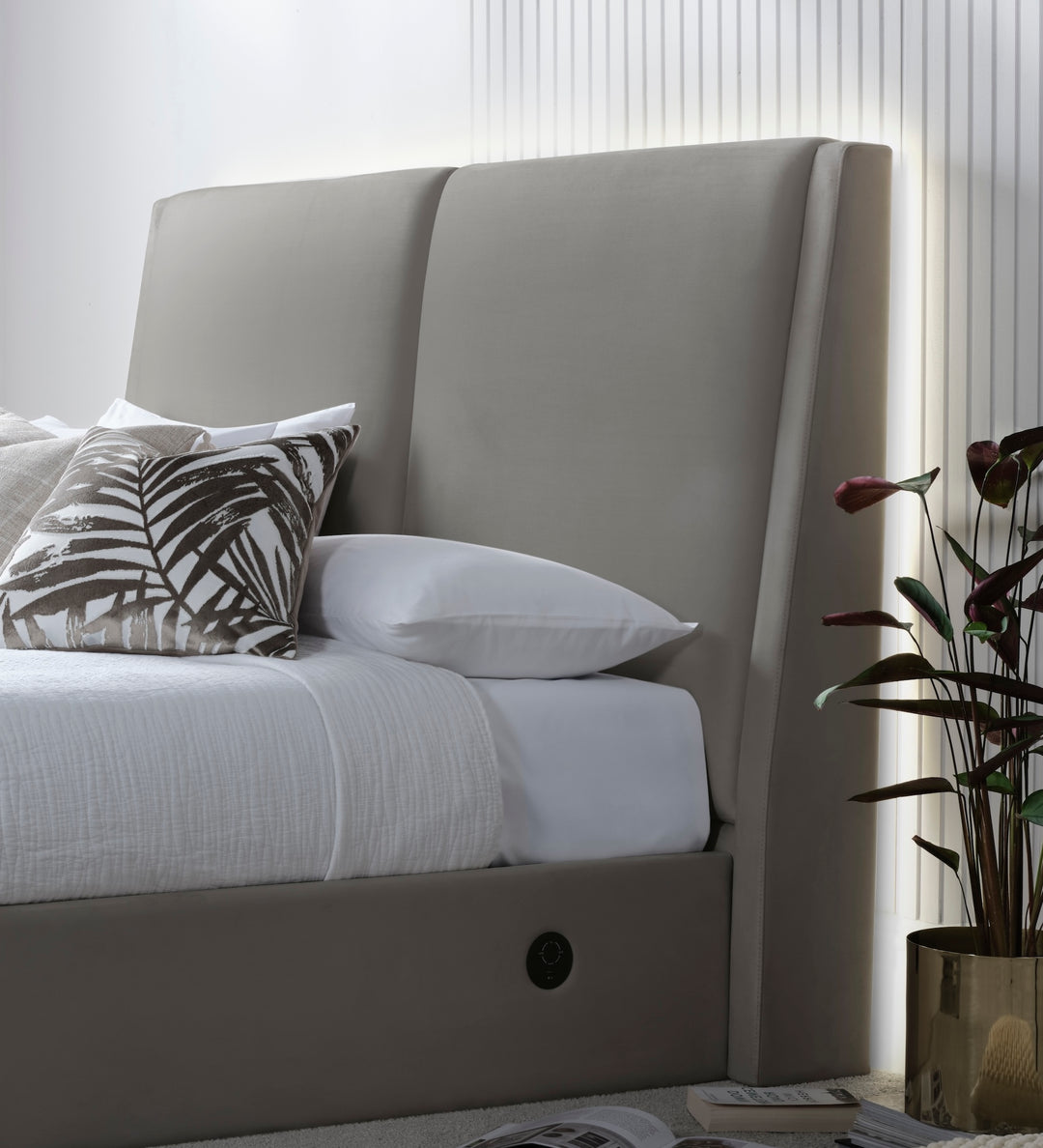 Vega Ottoman TV Bed in Luxury Grey Faux Suede with USB & £500 OFF!