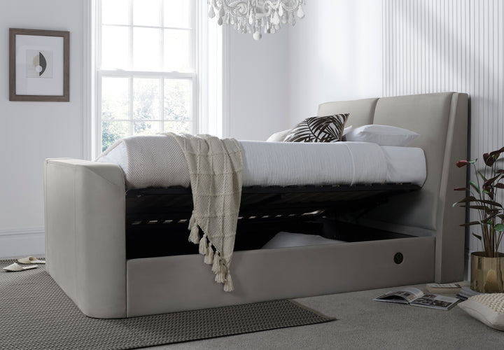 Vega Ottoman TV Bed in Luxury Grey Faux Suede with USB & £500 OFF!