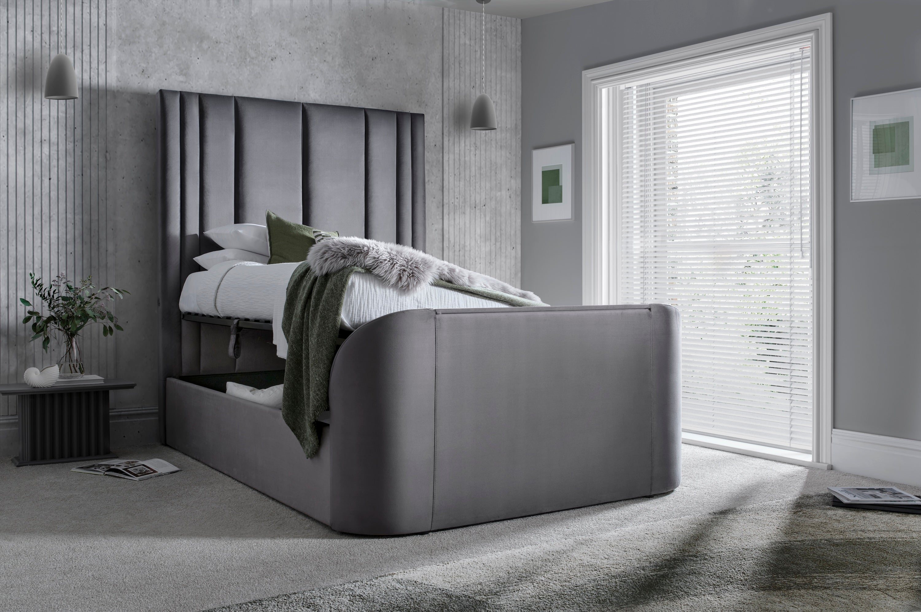 Salisbury Ottoman TV Bed in Grey Velvet