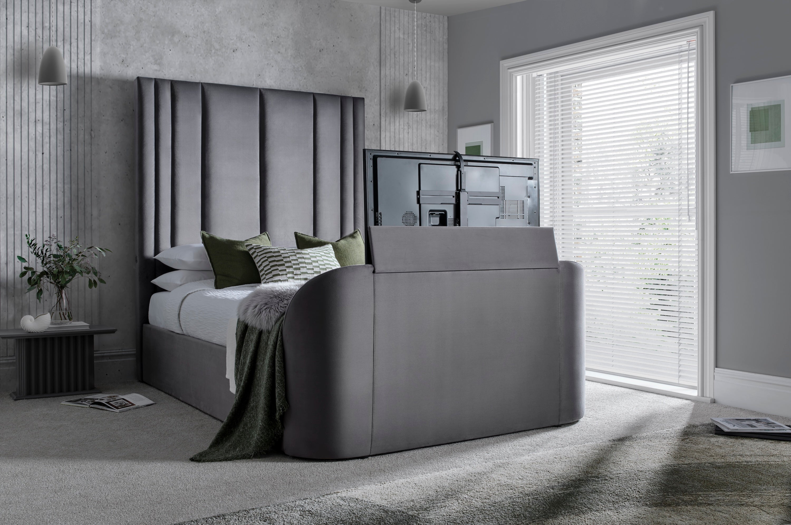 Salisbury Ottoman TV Bed in Grey Velvet