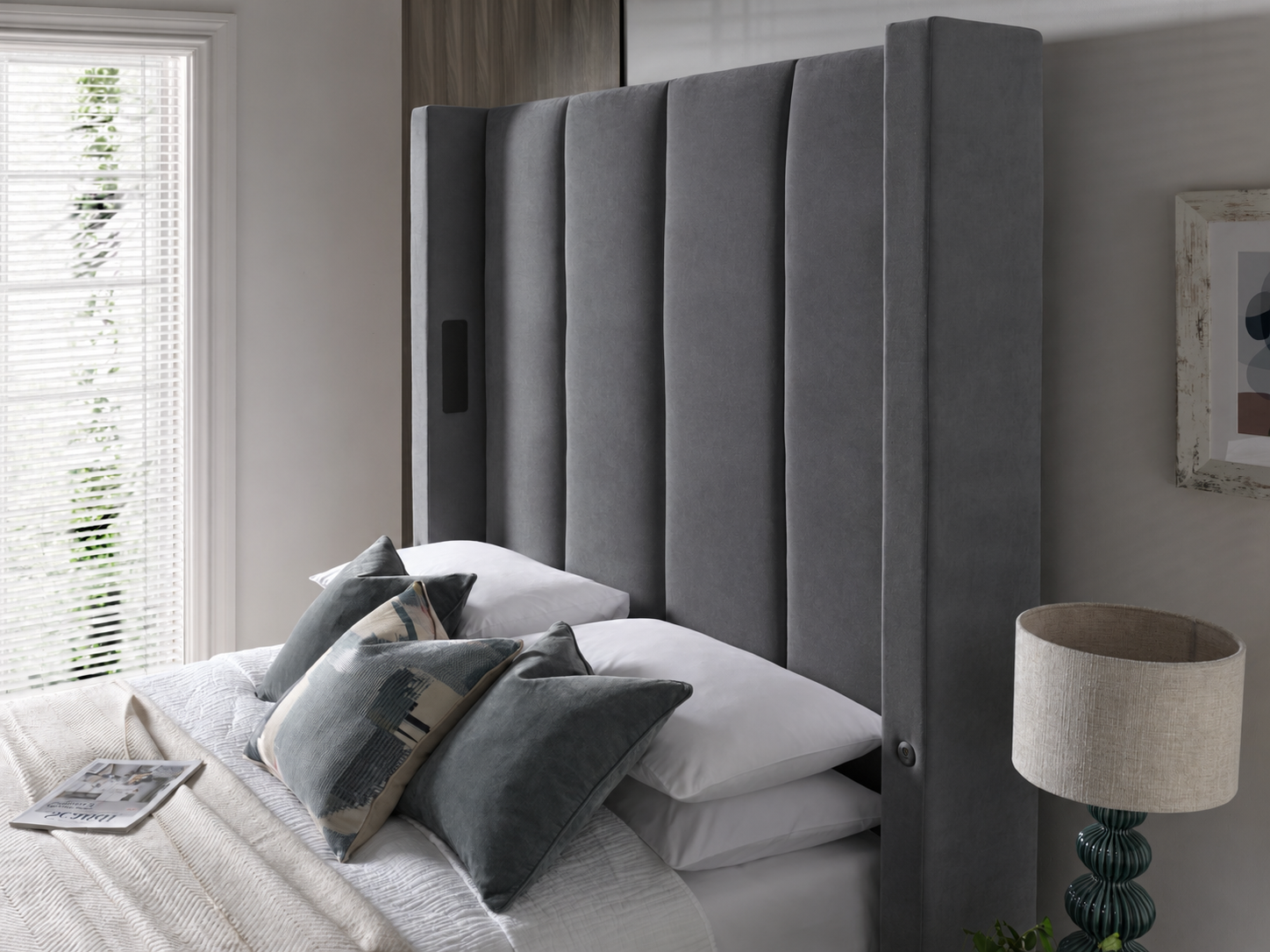 EX Display Hampton TrueSound® 5.1 Grey Velvet Ottoman TV Bed King