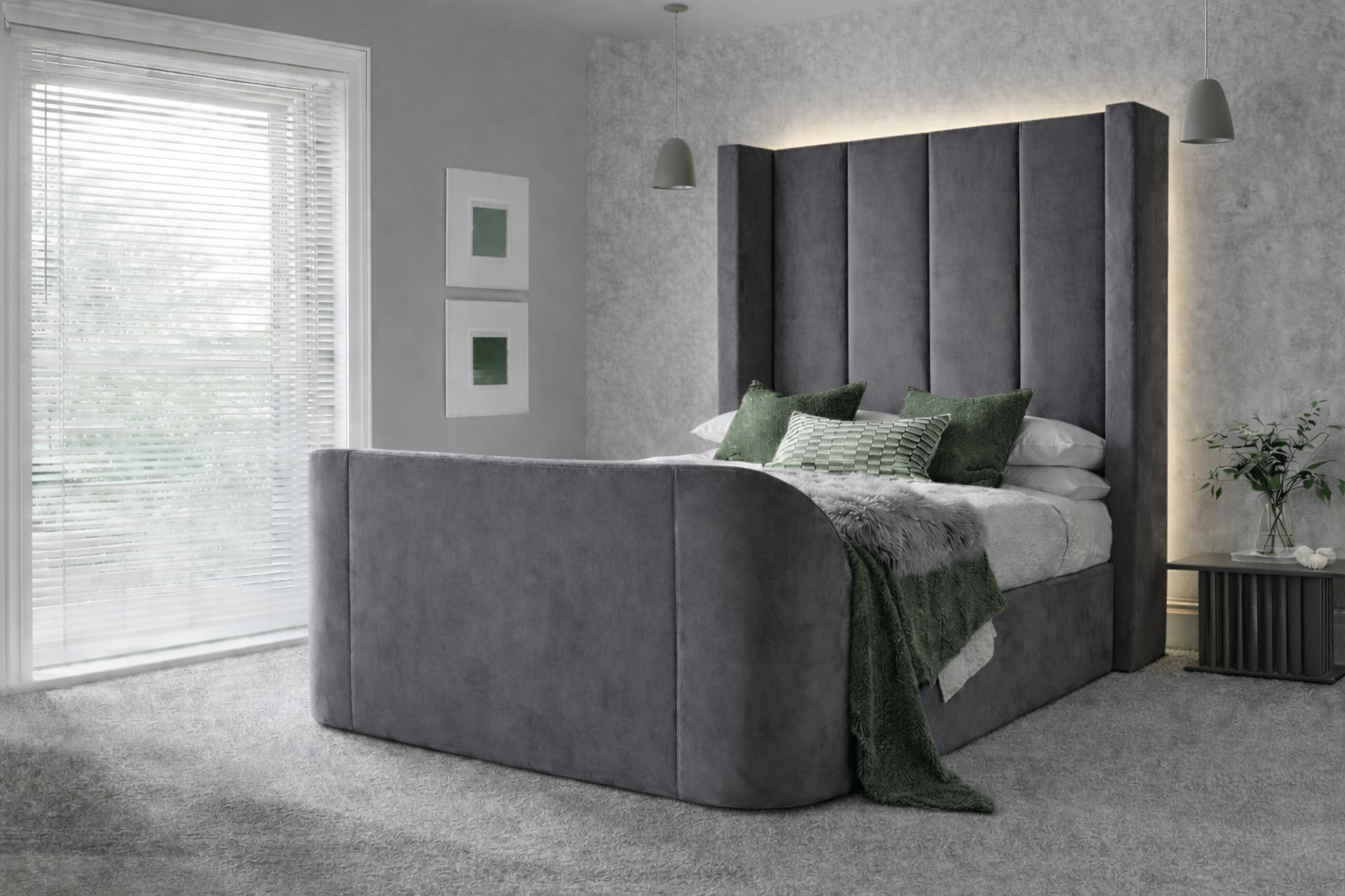 Hampton True Sound 5.1 Grey Velvet Ottoman TV Bed