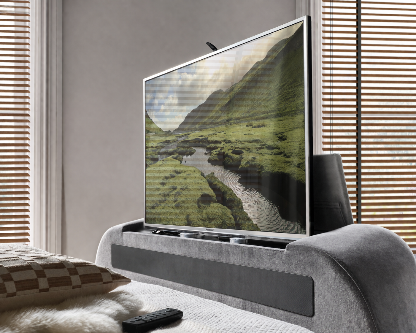 Hampton True Sound 5.1 Grey Velvet Ottoman TV Bed