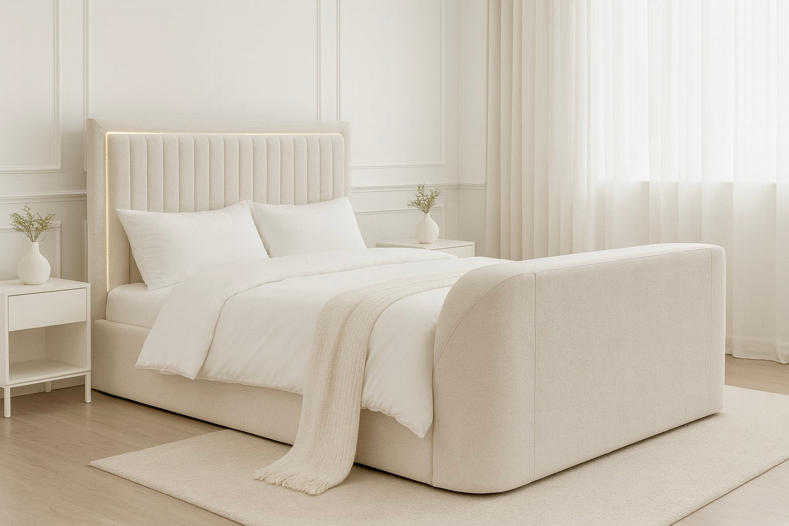 Lumas Ottoman TV Bed with Surround LED in Plush Cream