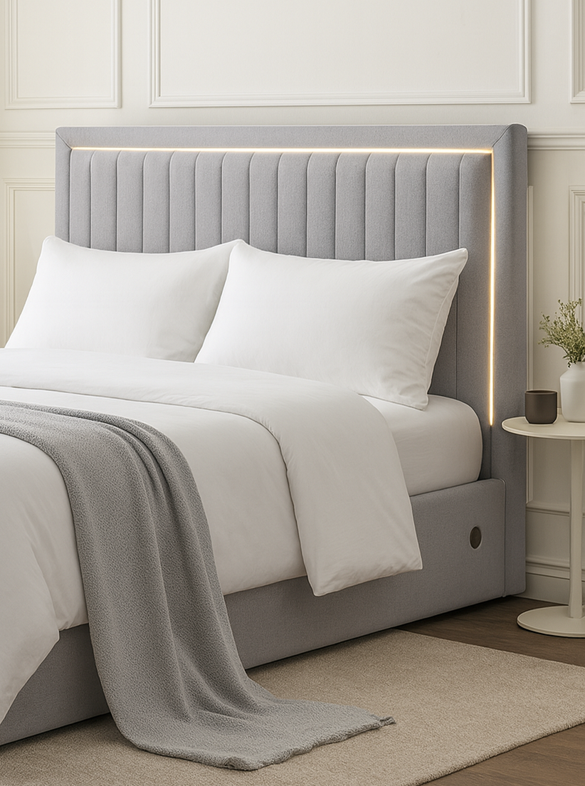 Lumas Ottoman TV Bed with Surround LED in Luxury Grey