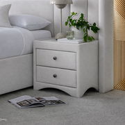 2 Drawer Side Unit With Glass Top In Luxury Cream Fabric