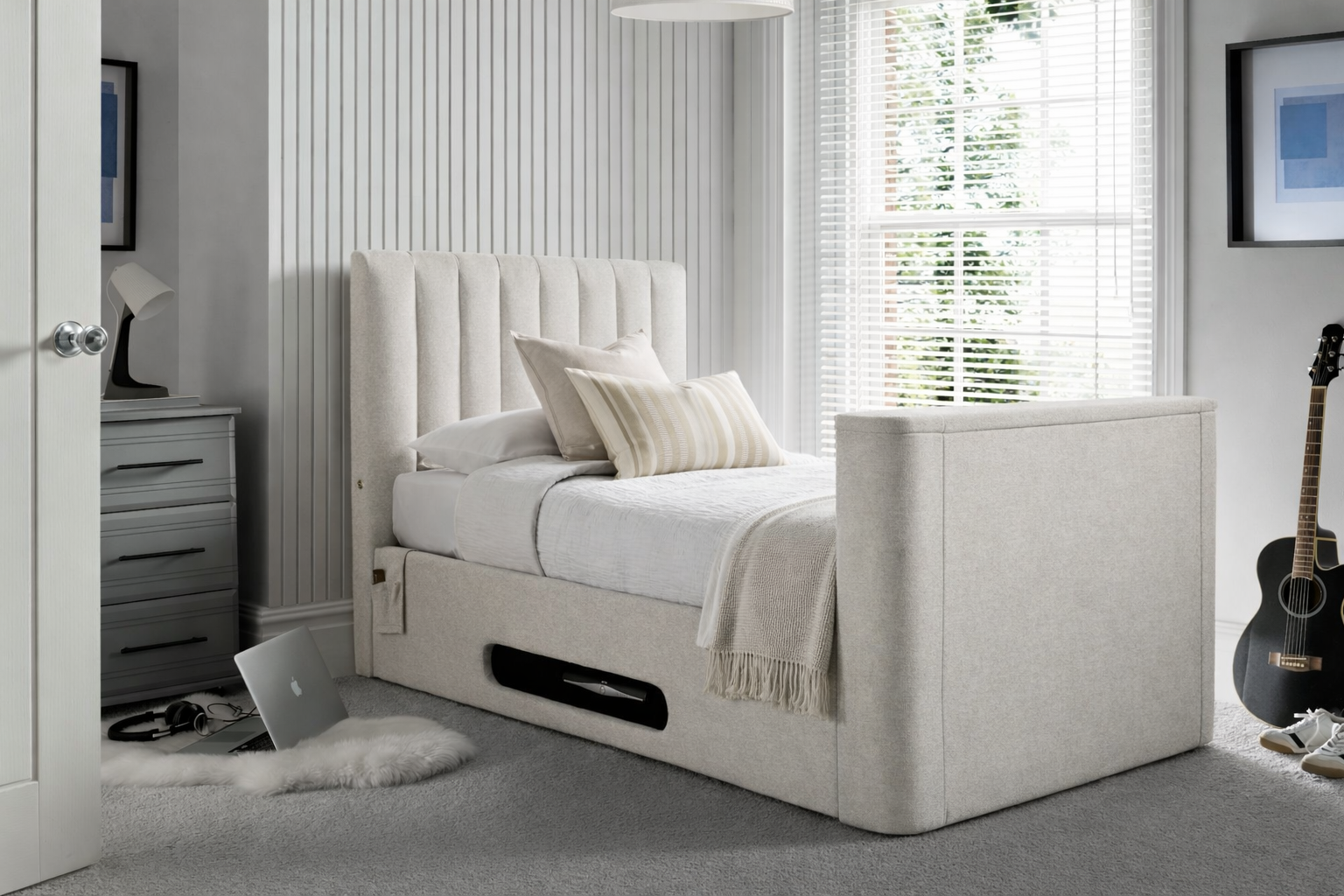 Lynx Single Ottoman TV Bed In Pebble Stone