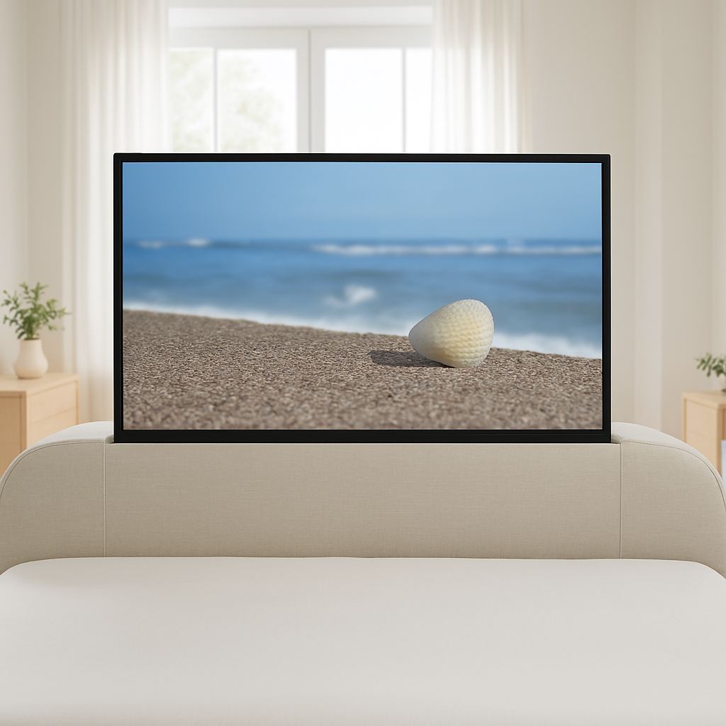 Lumas Ottoman TV Bed with Surround LED in Plush Cream