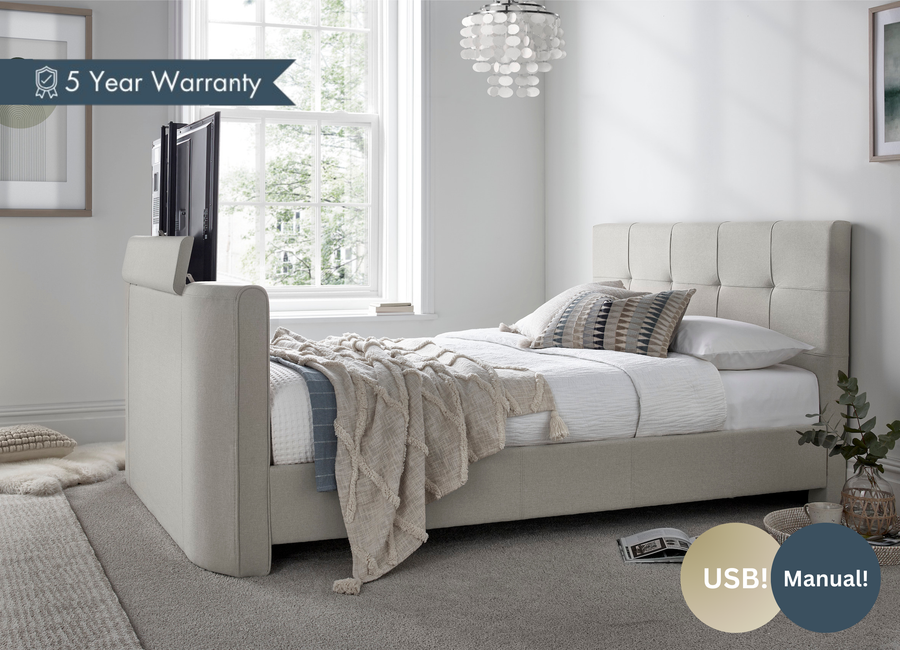 Alpha TV Bed Light Stone Fabric Cheapest TV Bed FREE Delivery