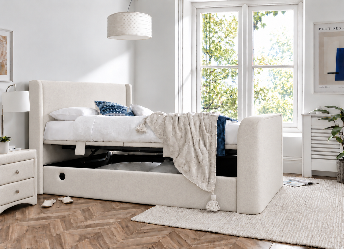 Nova Ottoman Storage TV Bed in Luxury Cream