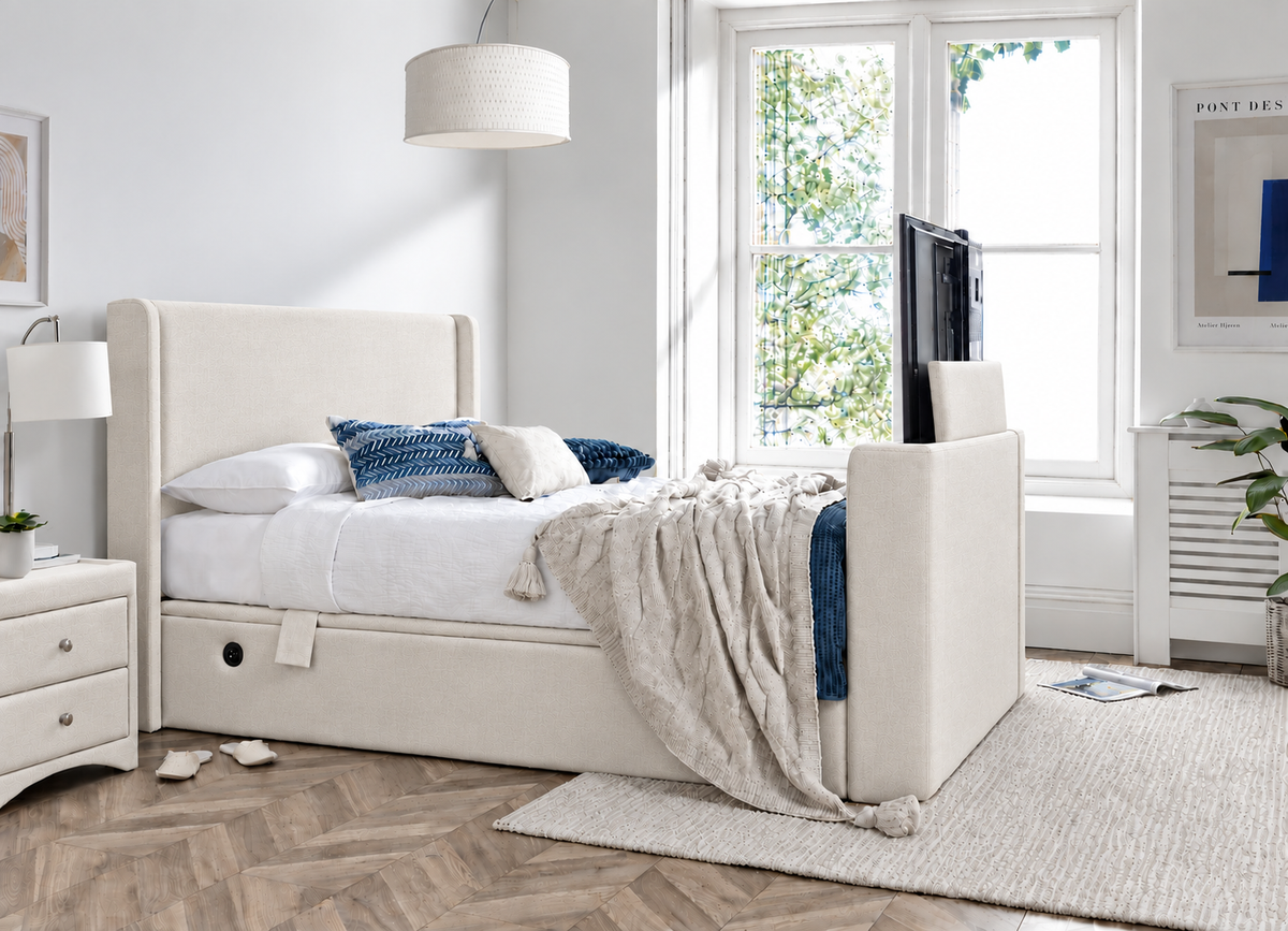 Nova Ottoman Storage TV Bed in Luxury Cream