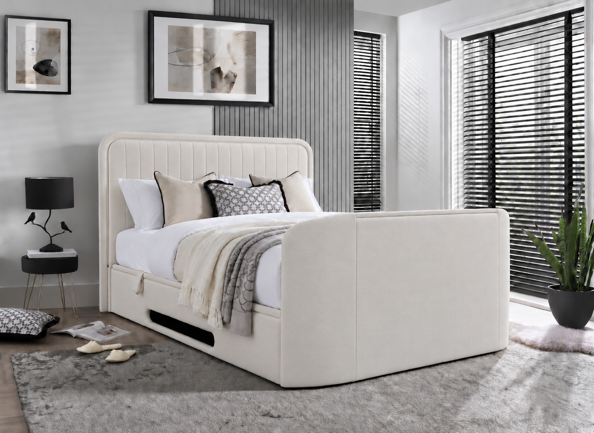 Savoy Ottoman TV Bed with Surround LED in Luxury Cream