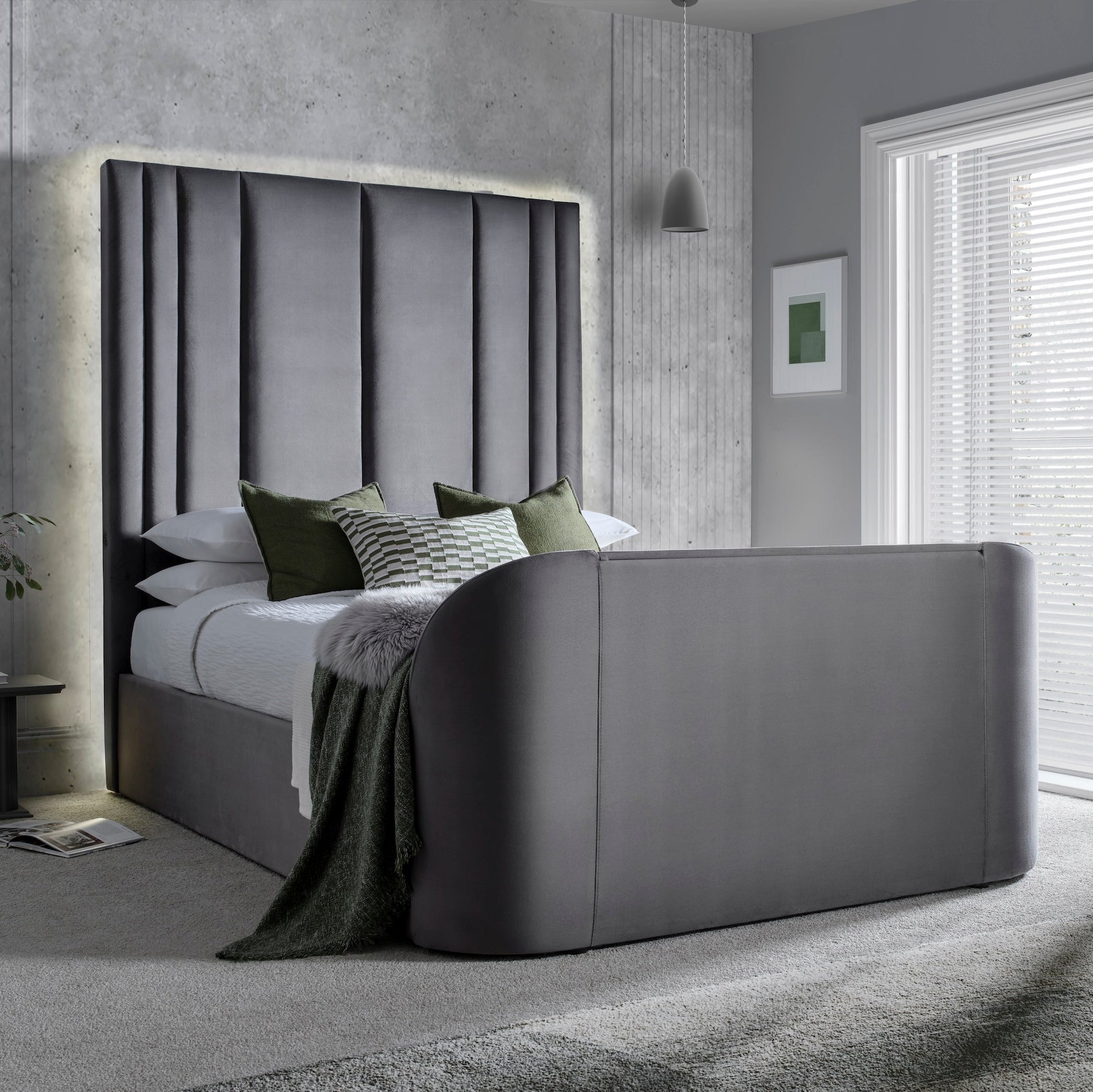 Salisbury Ottoman TV Bed in Grey Velvet