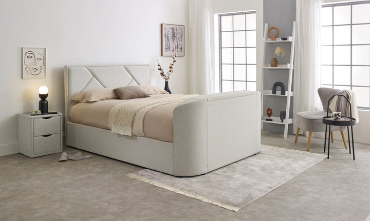 Sigma Ottoman TV Bed in Pebble Stone Fabric