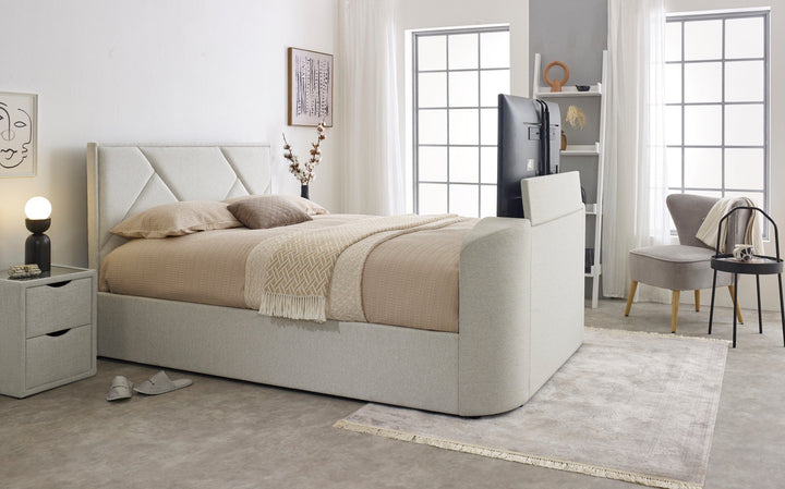Sigma Ottoman TV Bed in Pebble Stone Fabric
