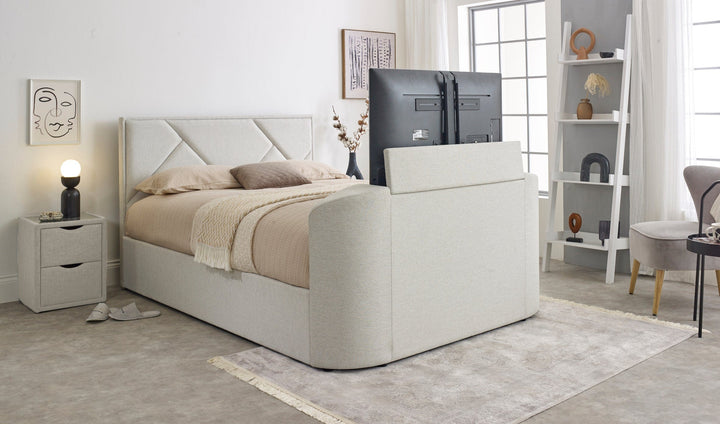Sigma Ottoman TV Bed in Pebble Stone Fabric