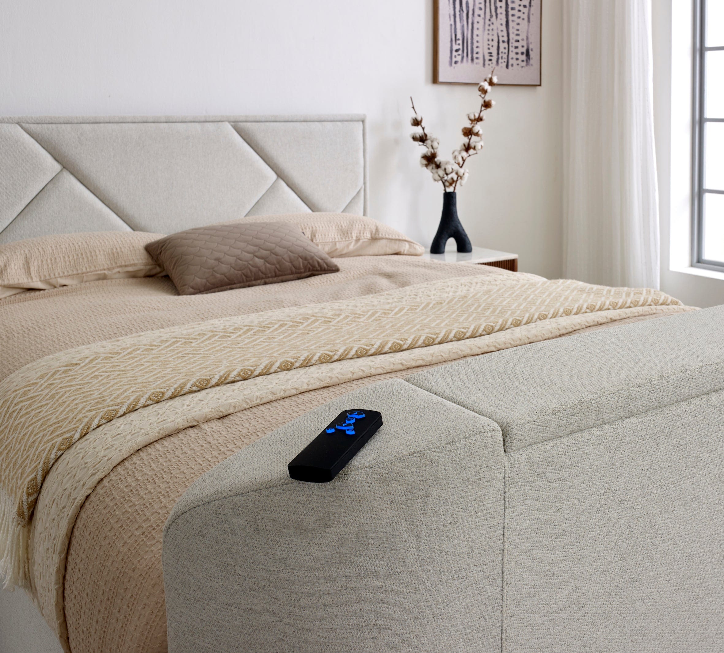 Sigma Ottoman TV Bed in Pebble Stone Fabric