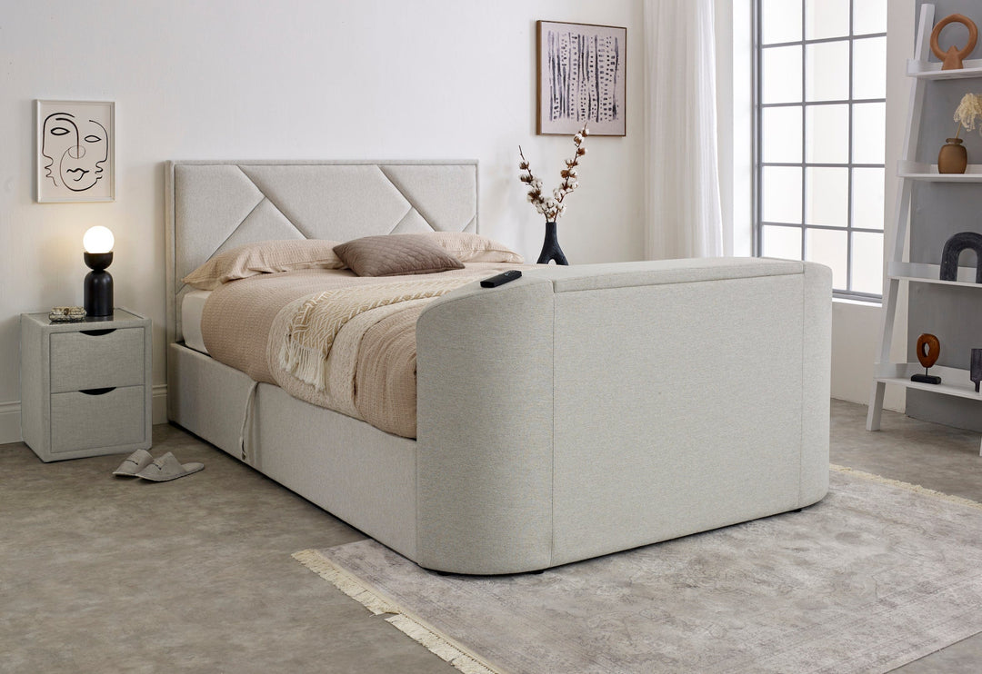 Sigma Ottoman TV Bed in Pebble Stone Fabric