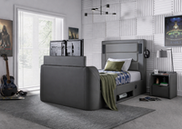 Merlin Gaming TV Bed - two tone Grey PU - 5.1 Surround - Ottoman Storage - Single