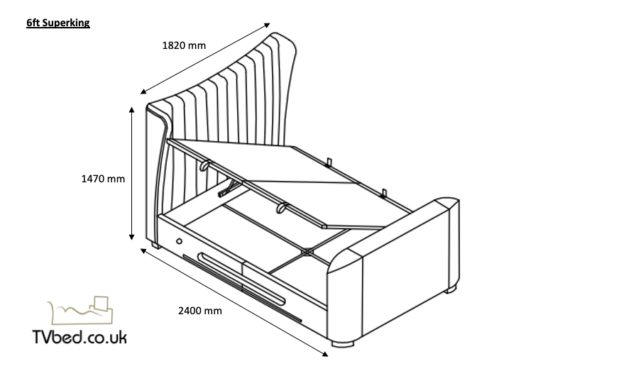 EX Display - Vogue 2.1 Sound Slate Grey Ottoman TV Bed in SUPER KING (Display Marks)