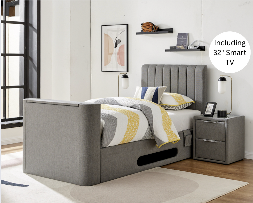 Lynx Single Ottoman TV Bed In Otemina Grey Including 32" Smart TV and USB Charging
