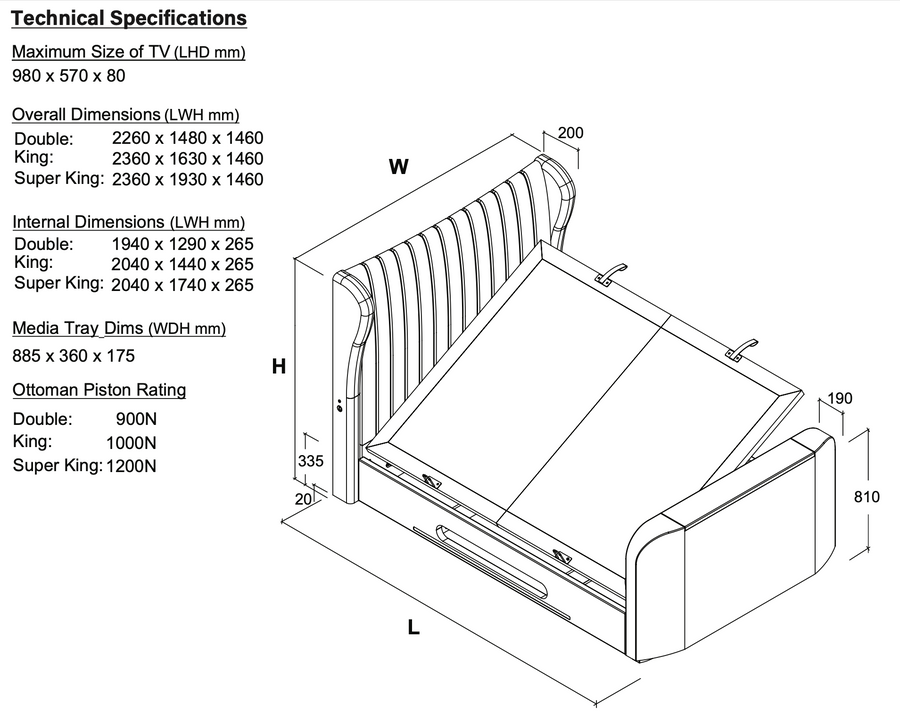 Vogue 4.1+ Surround Sound Light Stone Fabric Ottoman TV Bed