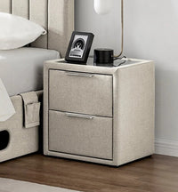 2 Drawer Pebble Stone Side Unit With Glass Top & USB