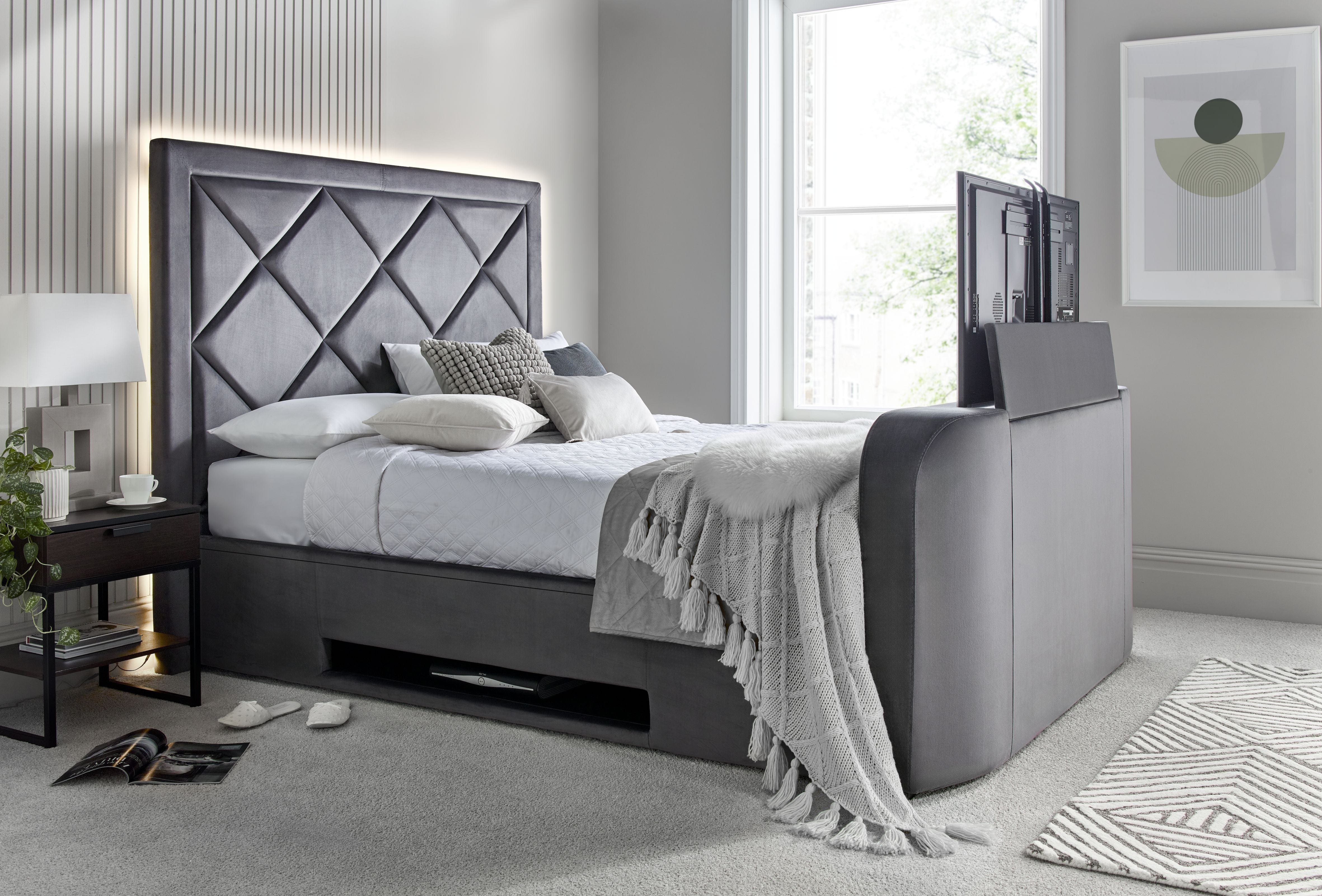 Stanford 4.1 Soundbar Grey Velvet Ottoman TV Bed