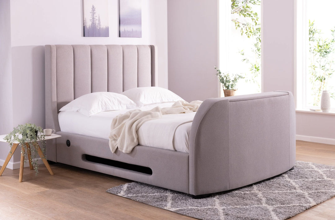 Solace Ottoman TV Bed  in Boucle Mellow Grey with USB Charging with 20% OFF!