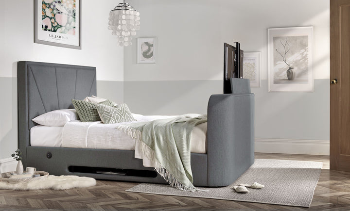 Horizon Ottoman Storage TV Bed with USB Charging in Slate Grey Fabric