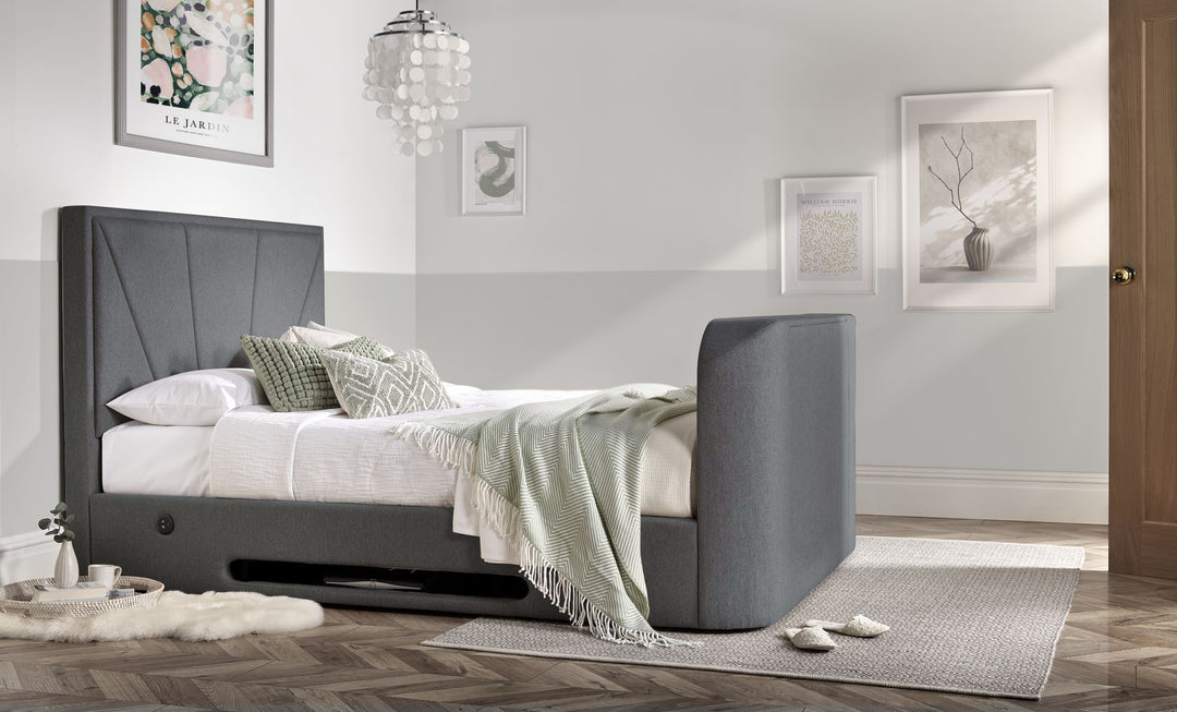 Horizon Ottoman Storage TV Bed with USB Charging in Slate Grey Fabric