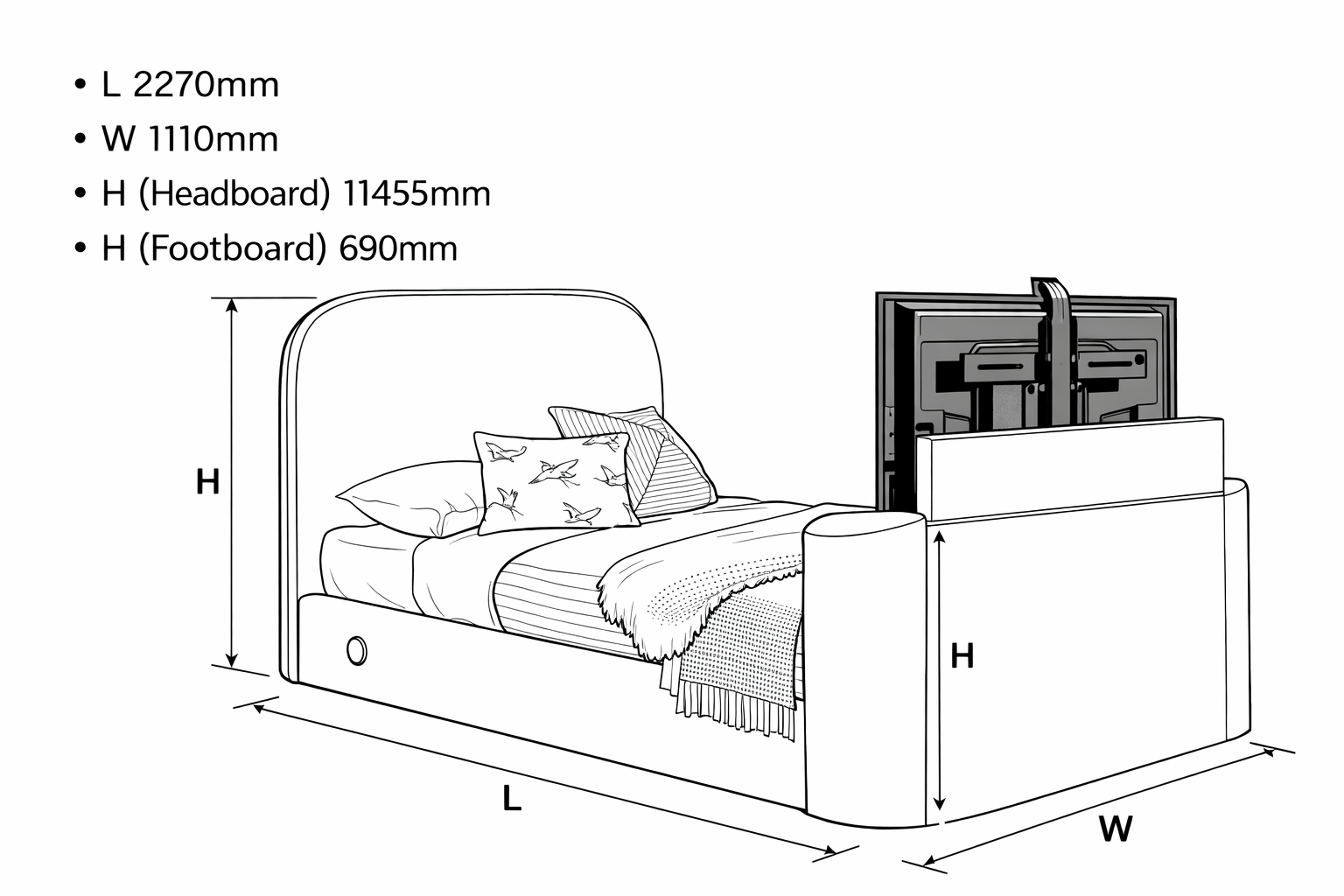 Arla Ottoman Single TV Bed in Luxury Cream