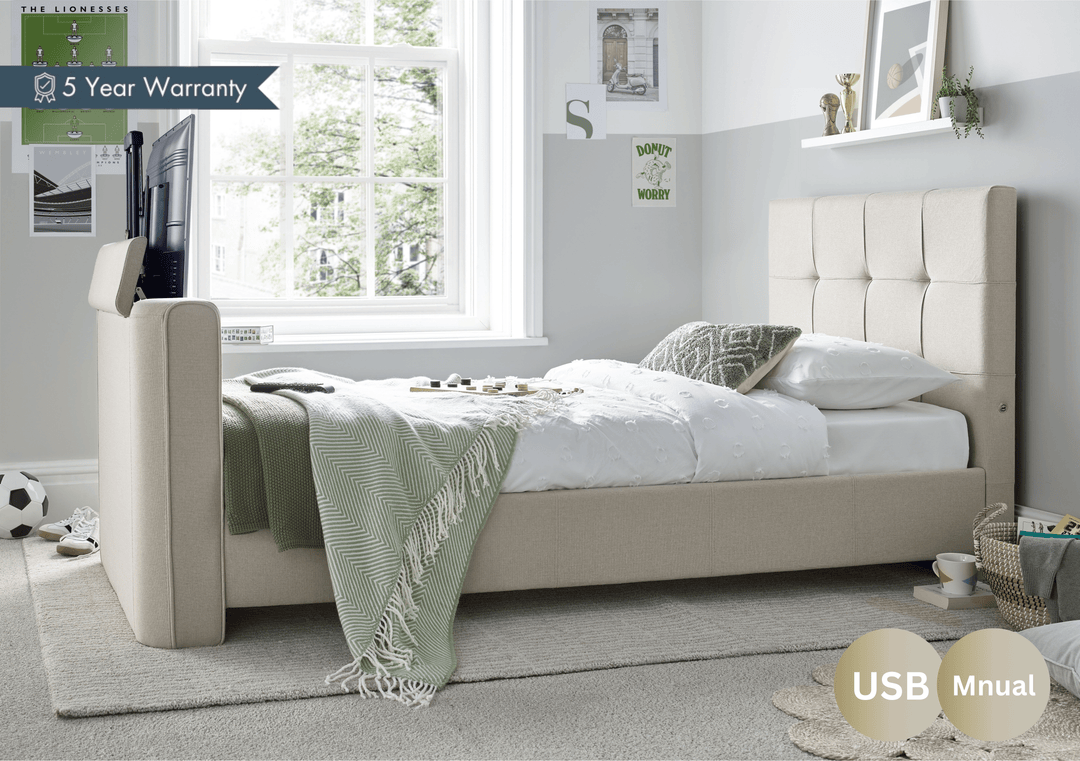 Alpha TV Bed Light Stone Fabric Cheapest TV Bed FREE Delivery
