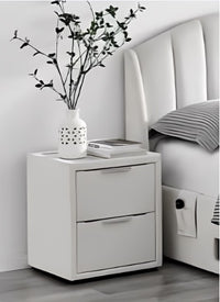 2 Drawer Cream Velvet Side Unit With Glass Top & USB