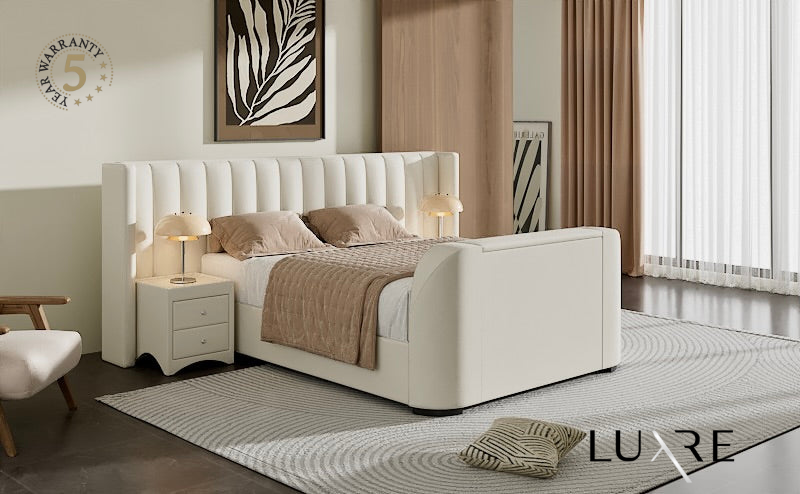 NEW Milan Ottoman TV Bed with Side Units Cream Fabric