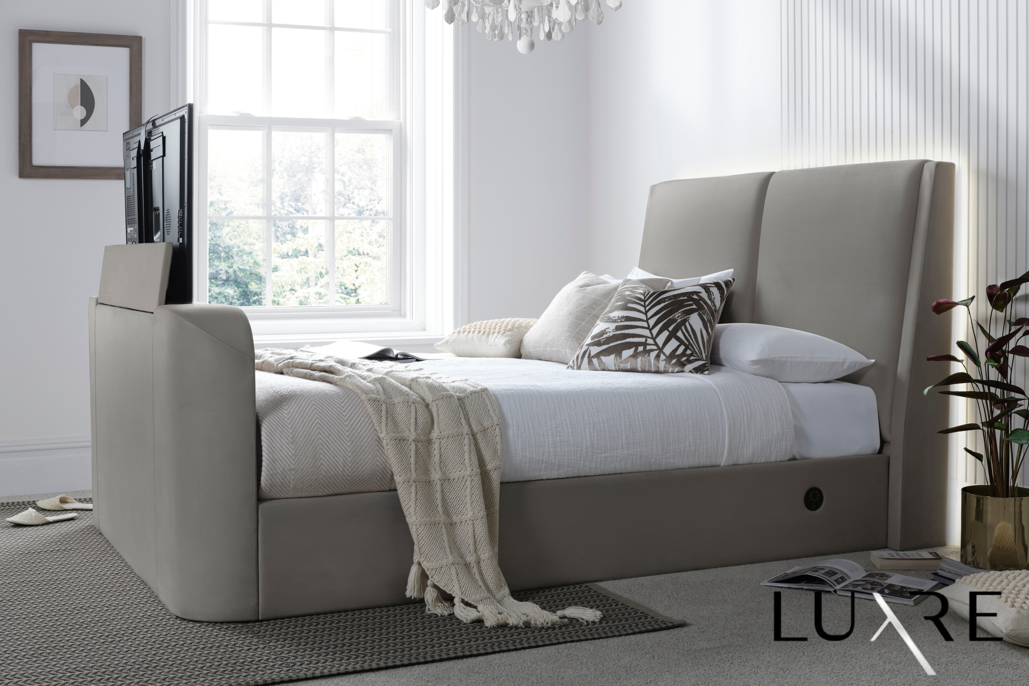 Vega Ottoman TV Bed in Luxury Grey Faux Suede