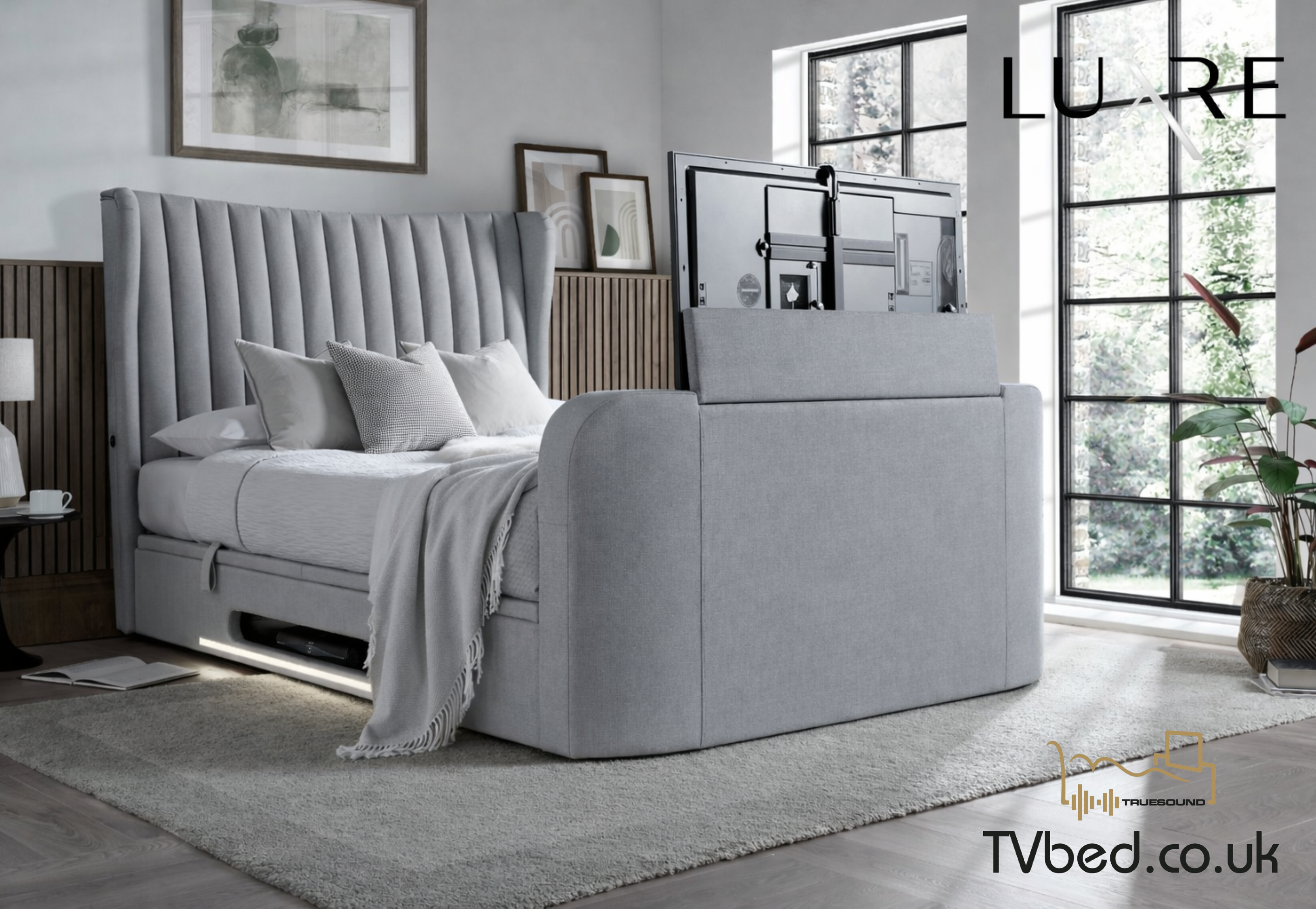Vogue True Sound 5.1 Ottoman TV Bed in Dusk Fabric