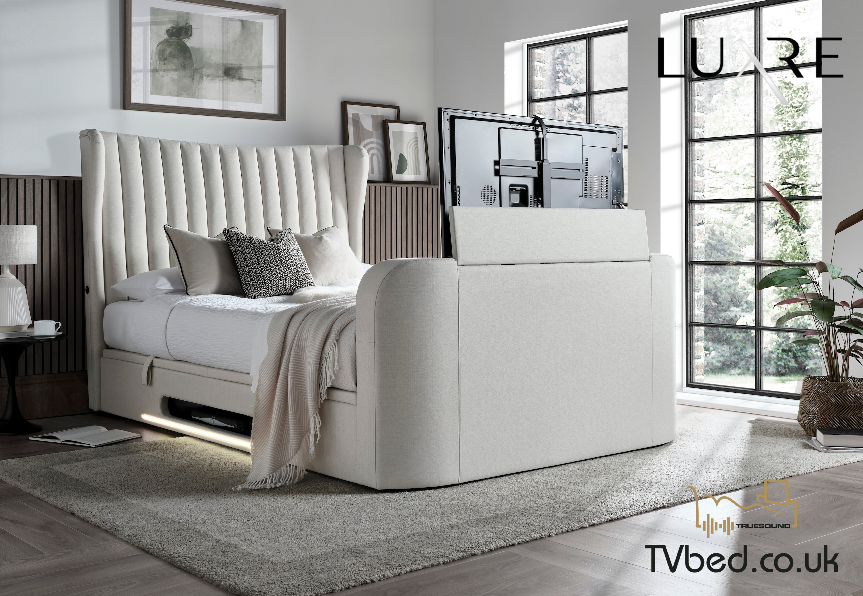 Vogue True Sound 5.1 Ottoman TV Bed in Light Stone