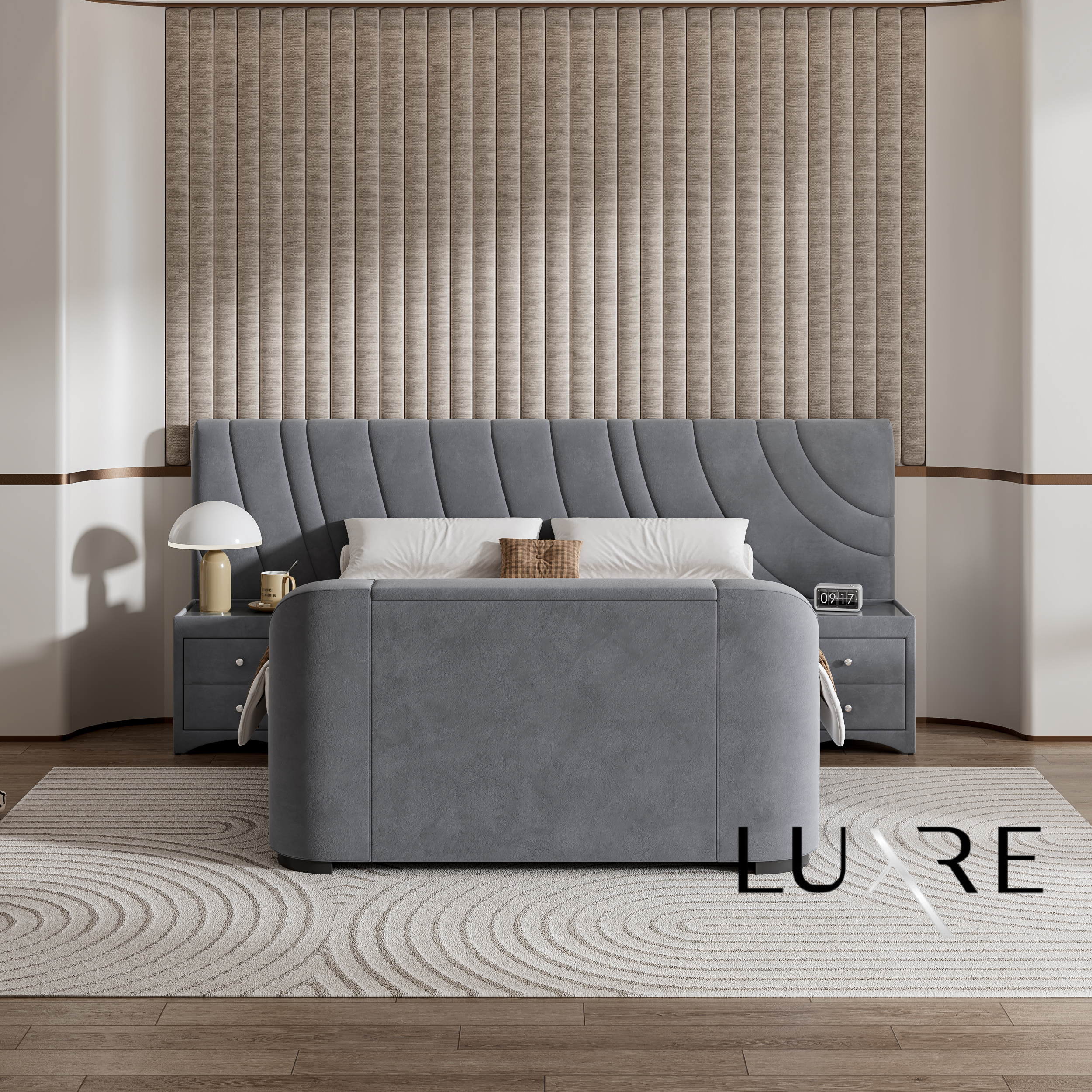 Valencia Grey Velvet Ottoman TV Bed