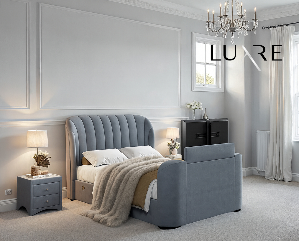 Aria Grey Velvet Ottoman TV Bed