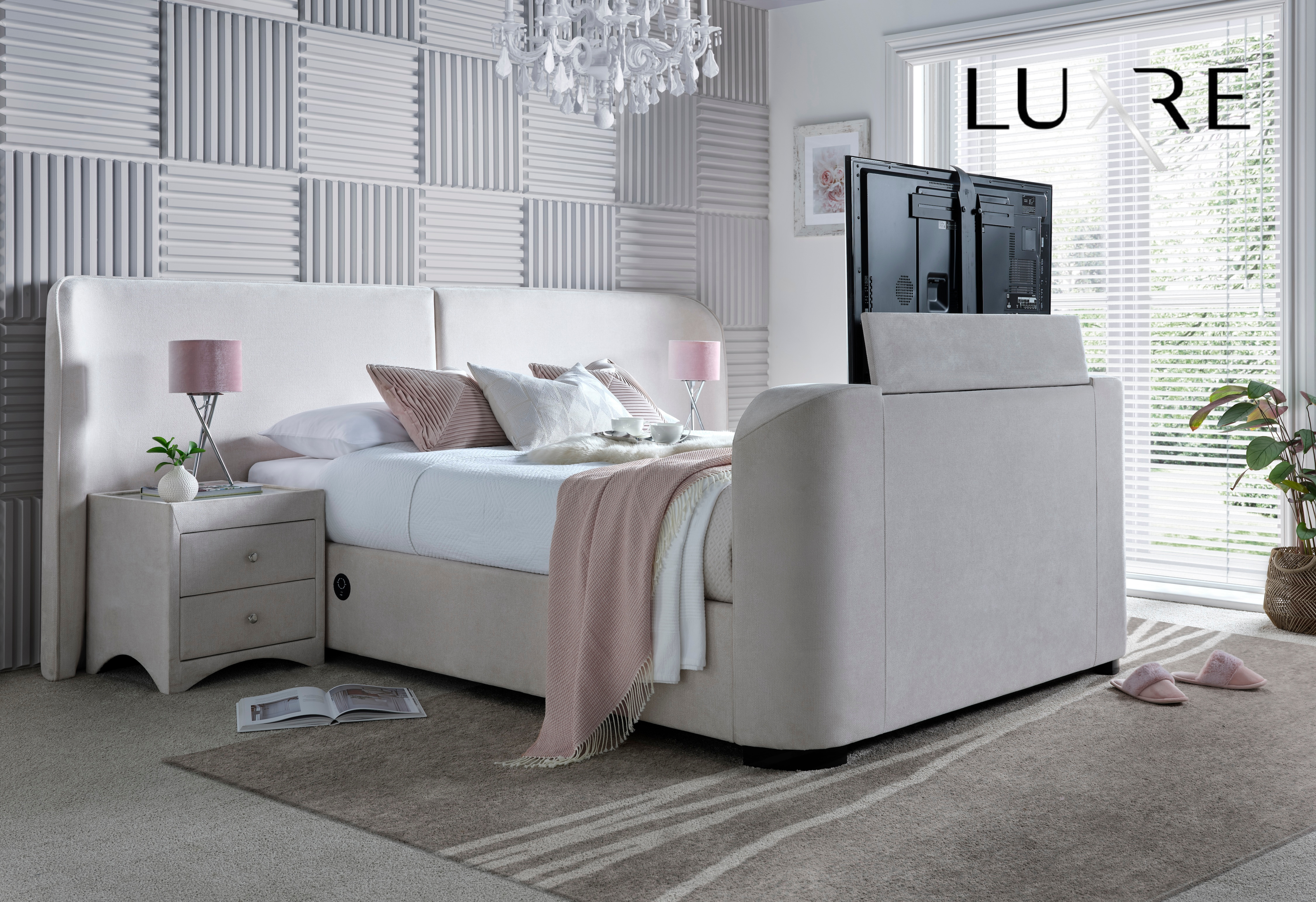 Condor Ottoman TV Bed with 2 Side Units Luxury Cream