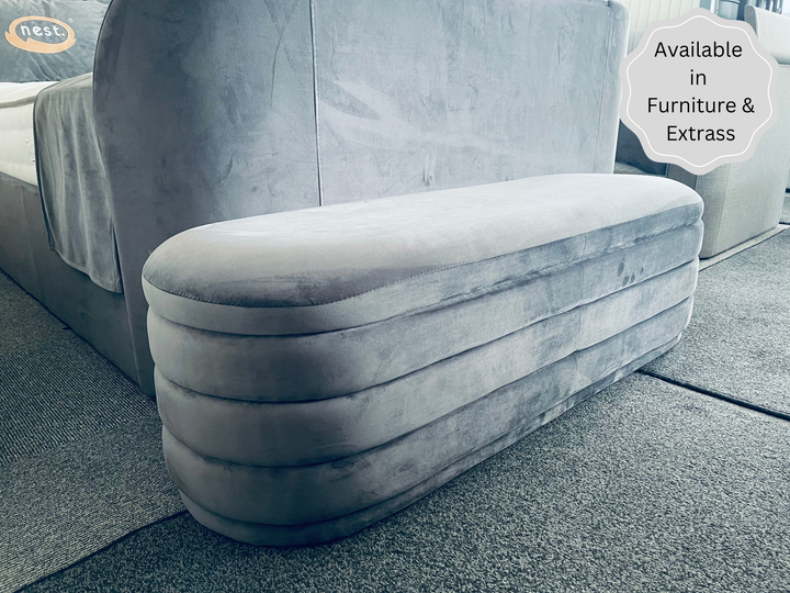 Stanford True Sound 5.1 Grey Velvet Ottoman TV Bed with USB-C Charging, Headphone Jack & LED Lighting