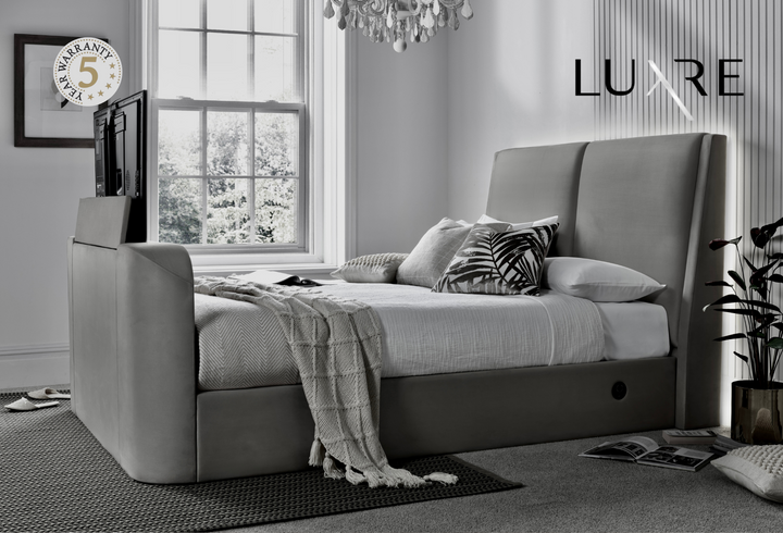 Vega Ottoman TV Bed in Luxury Grey Faux Suede with USB & £600 OFF!