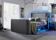 Merlin Gaming TV Bed - two tone Grey PU - 5.1 Surround - Ottoman Storage