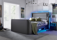 Merlin Gaming TV Bed - two tone Grey PU - 5.1 Surround - Ottoman Storage