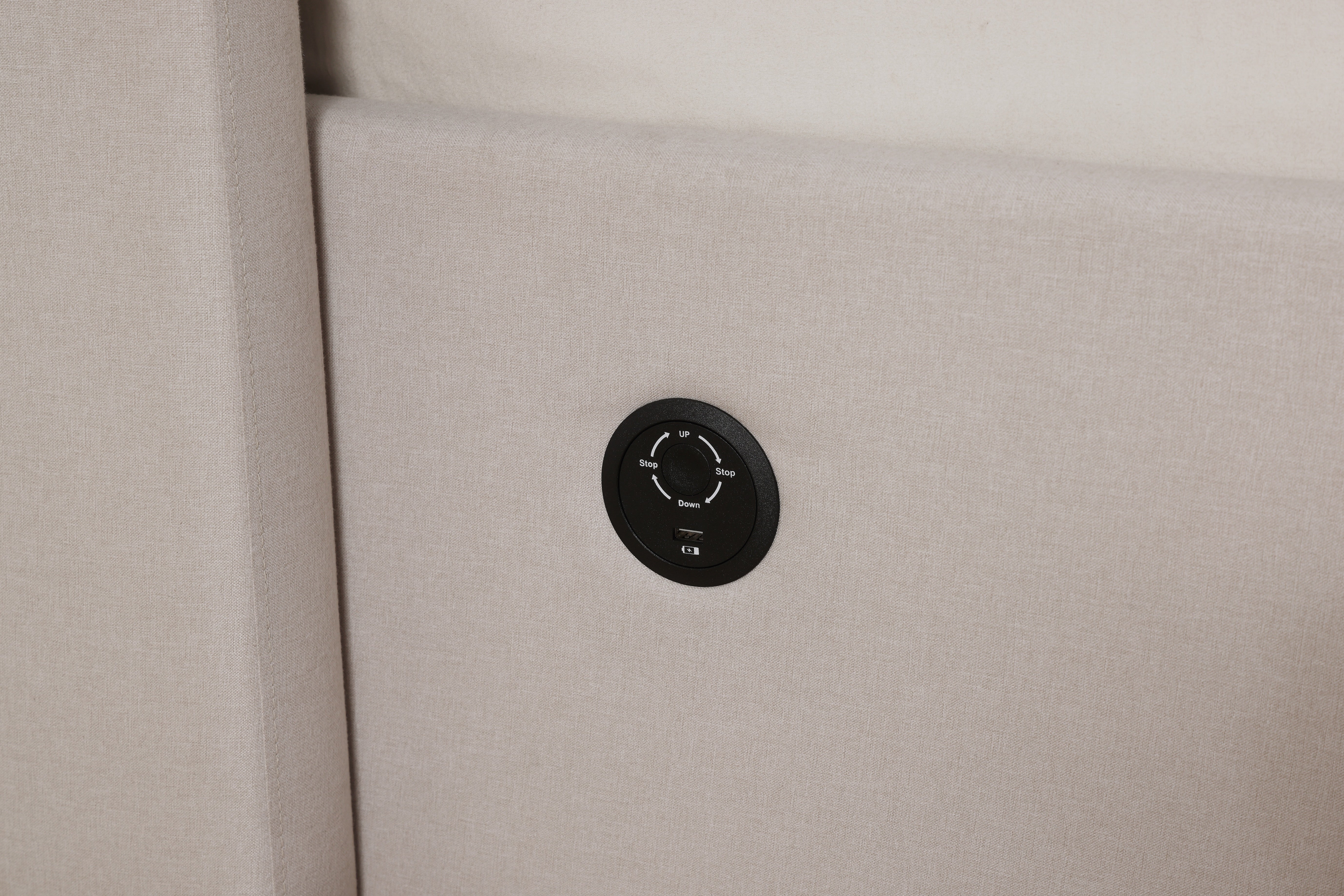Viola Ottoman Storage TV Bed with USB Charging in Natural Cream Fabric