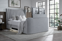 EX DISPLAY Vogue True Sound 5.1 Ottoman TV Bed in Dusk Fabric(No LED floor lighting)
